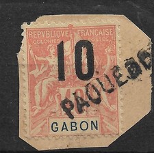 GABON 1912 10c NAVIGATION & COMMERCE (TYPE GROUPE) SURCHARGED PAQUEBOT USED PERF