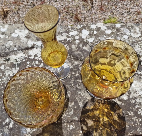 Vintage Set of 3 Amber Glass Bud Vases with Clear Twisted Stems, Retro (photo 2)