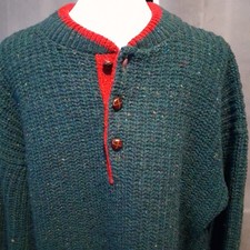 Vintage Alps New England Wool Blend Sweater Green Button Up Mens Large