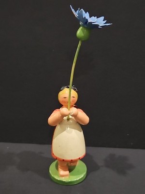 VINTAGE GERMAN ERZGEBIRGE WENDT KUHN MINIATURE WOOD ADORABLE GIRL PIGTAILS   