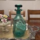 Vintage MCM Blenko Glass 49 Pinched Decanter In Sea Green W/stopper
