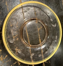 Jeanette Vintage Floral Etched Gold Rim Glass Plate Clear  & 8”