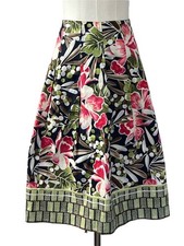 Vintage Talbots Floral A-Line Midi Skirt Black Pink Size 16W
