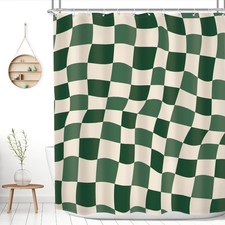 Sage Green Checkered Shower Curtain 60Wx72H 70s Cute Minimal Groovy Funky Boh...