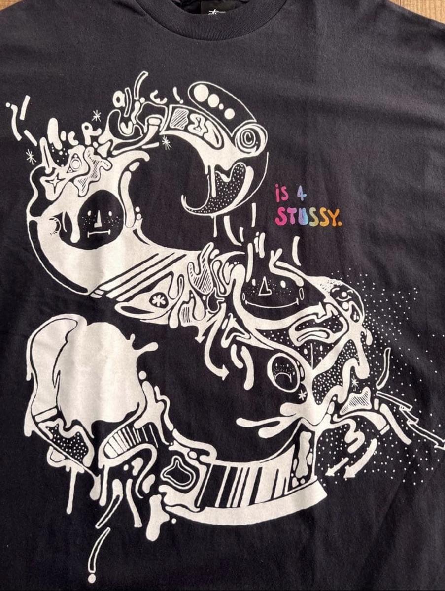 Stussy Graphic T-Shirt L Black 00s Abstract Art Drip “is 4 STUSSY