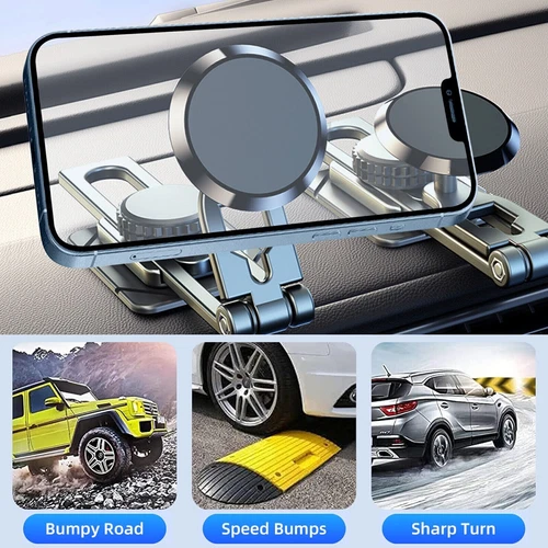 Support Téléphone Magnétique Rotation 360° Support Voiture Pliable Tableau de Bord Universel - Photo 9 sur 11
