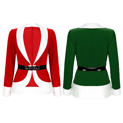 Womens Belt Closure Coat Tops V Neck Xmas Dress Up Velvet Christmas Costume  | eBay