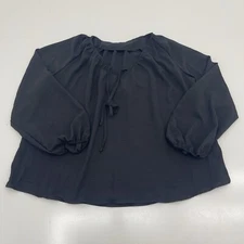 Shein Black Long Sleeve Tie V Neck Blouse Women’s Size Small