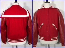 VTG Howe 60’s Red Plain Letterman Varsity Capelet Jacket Mens 42 Wool USA MADE