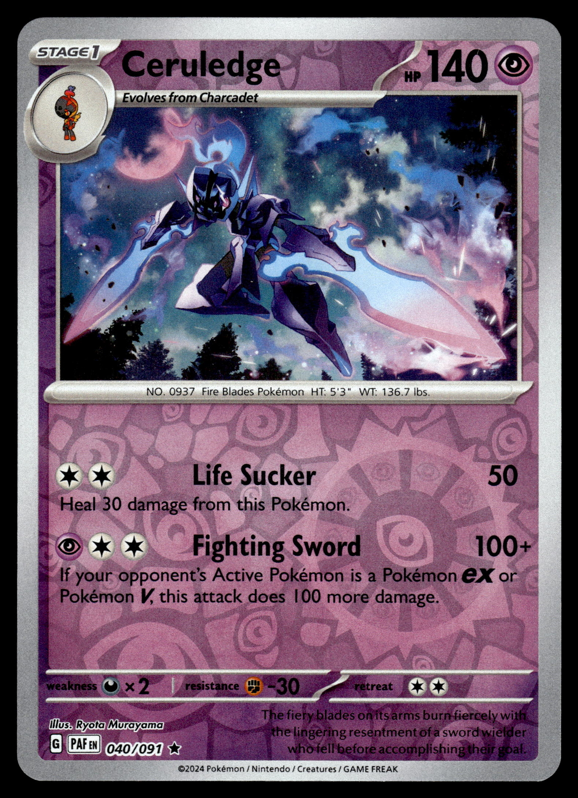 Ceruledge Reverse Holo NM 040/091 Paldean Fates Pokemon Card