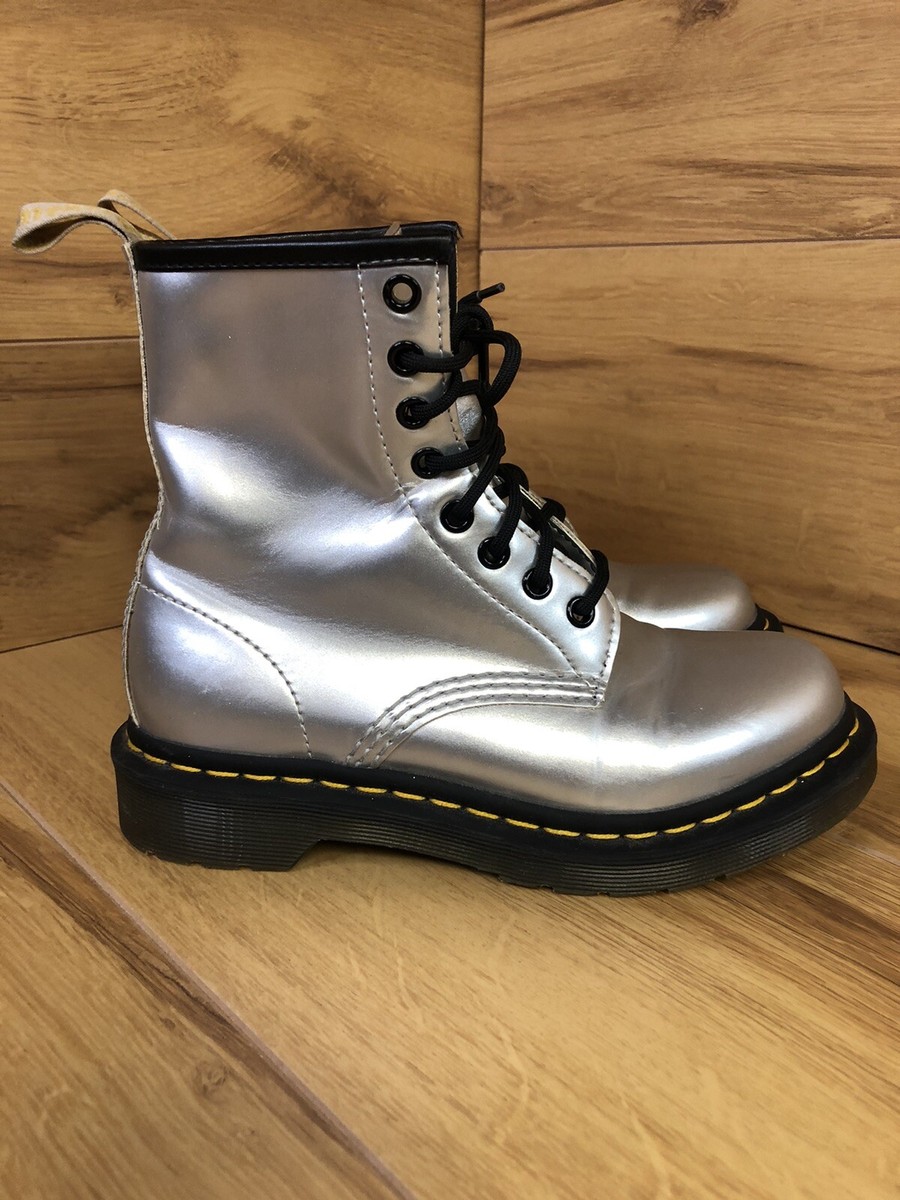 Leather Boots Dr Martens Chrome Silver Martens 1460 VEGAN CHROME