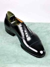Handcrafted New Men's Black Shinny Leather Oxford Cap-Toe Lace Up Dress Shoe Men