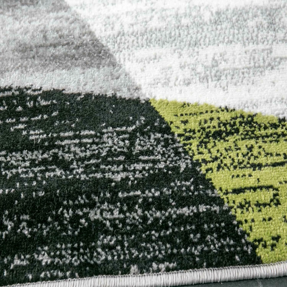 Tapis Géométrique Motif Moucheté Gris Blanc Noir Vert - Photo 3/4