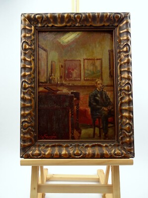 Im Atelier von Henri Thomas 1903 Oel auf Malpappe Interieur signiert