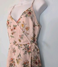 Lush Sleeveless Dress Women's Small Midi Blush Pink Floral Faux Wrap Lined NEW