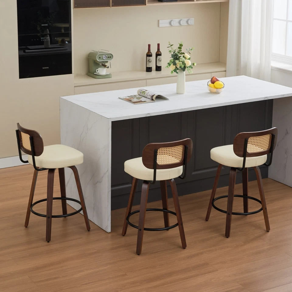 Swivel Walnut Barstool Counter Height Set of 3 Dining Bar Stool Kitchen Island - Image 2 of 4
