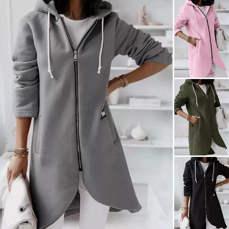 Women Long Sleeve Zip Up Hoodie Coat Casual Hooded Sweatshirt Jacket Outwear