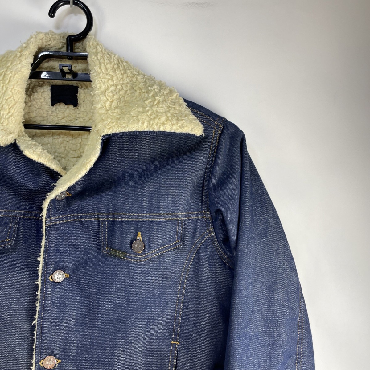Vtg 70s Roebucks Sherpa Lined Denim Jacket Western Trucker Size