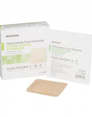 McKesson Silicone Foam Dressings 4x4'' Square Adhesive With Border Sterile 10 Ct 