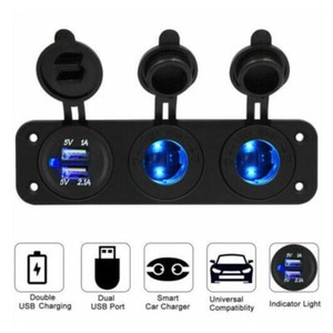 12V Power Plug 12 volt Double Adapter Cigarette Lighter Socket 2 USB Car Panel
