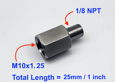 M10x1.25 Female to 1/8 NPT Stainless Pressure Sensor Fittings Conversion Adapter