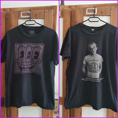 2 Vintage Keith Haring Shirts Gr L Street Art used Obey Graffiti Basquiat