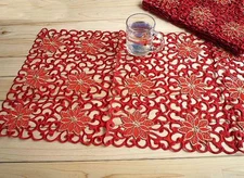 Pretty Golden Thread Embroidery Flower Cutwork Table Runner Rectangle B