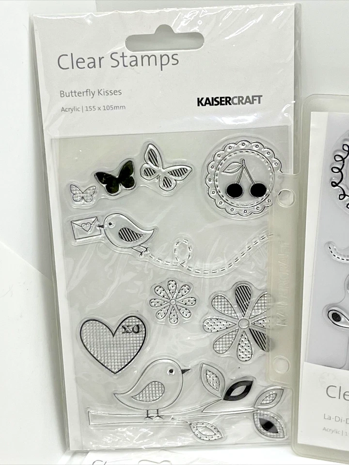 BONITO Lote 8 Juegos de Estampillas Acrílicas Transparentes Kaisercraft Mariposa Hadas Música Encaje Fuente Foto 2 de 4