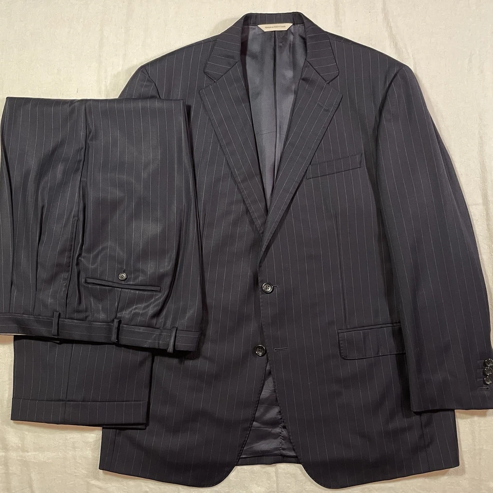 Samuelsohn Mens 44L Navy Pinstripe 2 Piece Suit 38W30L High Rise Pleated Pants - Image 2 of 4