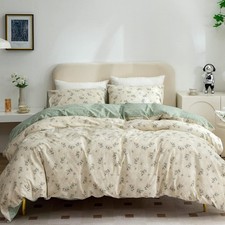 Duvet Cover Queen Floral Soft Cotton 3 Pieces Bedding Set Garden Style Green