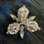 Vintage Rhinestone Orchid Brooch Schiaperelli Costume Jewelry Clear Stones 1950s