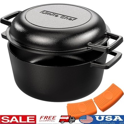 Cast Iron Dutch Oven Skillet PFAS-Free Non-Toxic W/ Lid Heat Retention New