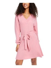 SEQUIN HEARTS Womens Tie Front Long Sleeve V Neck Short Sheath Dress