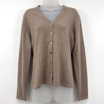 Cashmere House Cardigan Women's L Brown Quiet Luxury Old Money Minimal Capsule