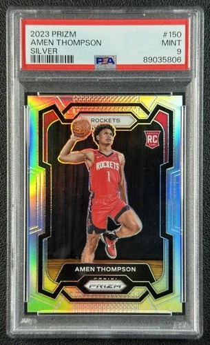 AMEN THOMPSON PSA 9 2023-24 PANINI PRIZM #150 ROOKIE SILVER RC ROCKETS 5806