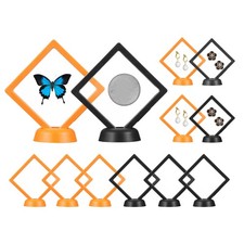 12Pcs 3.5x3.5" 3D Floating Frame Display Stand, PE Film with Base, Black Orange