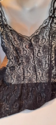 Vtg Y2K Whimsy Goth Romantic Sexy  Blk Lacey Midi Enchanted Nylon Dress  Nightie