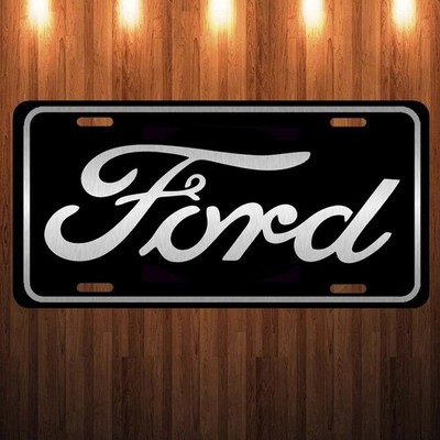 Laser Etched Engraved Ford Logo art on Brushed Aluminum License Plate Tag