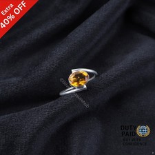 Oval Citrine Gemstone 925 Sterling Silver Band Statement November Ring Jewelry