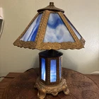 Vintage Blue Stained Glass Lamp Slag glass