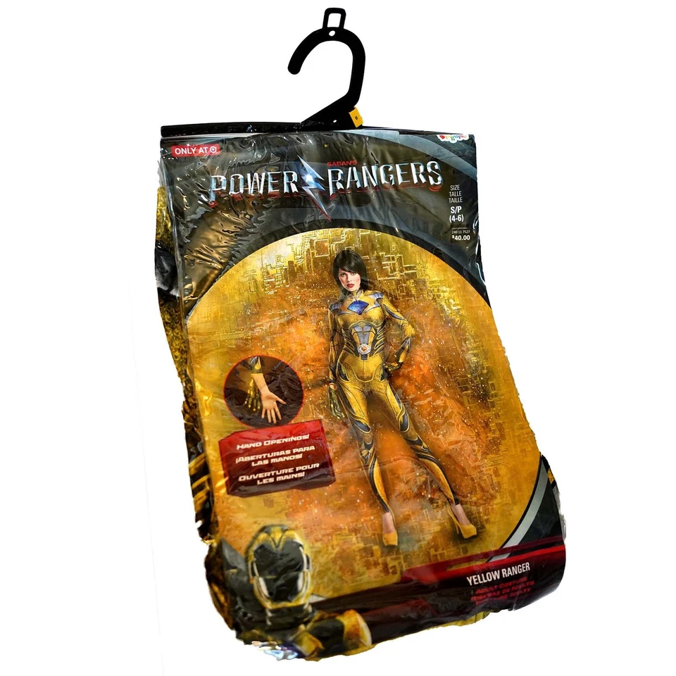 Saban's Power Rangers Amarillo Body y Máscara Adulto Disfraz Talla Pequeña 4-6 NUEVO Foto 4 de 4