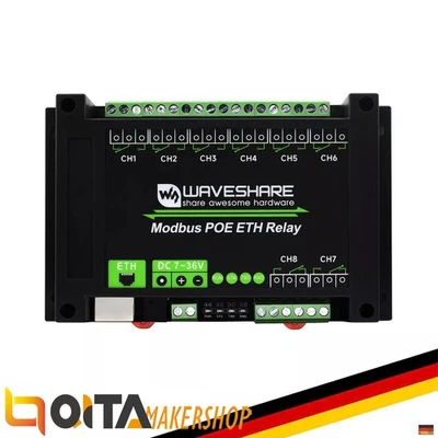 WaveShare 8CH Ethernet Relais Module, Modbus RTU/Modbus TCP-Protokoll, PoE Port