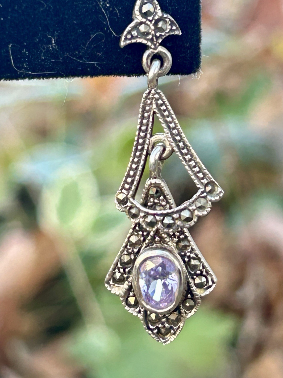 Sterling Silver Amethyst Marcasite Dangle Layered… - image 3