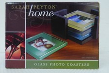 Sarah Peyton Home Glass Photo Coasters Set of 4 with Wooden Holder 2x3"