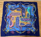 Hermes Carre 90 Festival Silk Scarf Purple Multicolor Rope Buckle Floral Paris