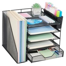Desk Organizers and Accessories, 5-Tier 5-tier With Drawer and Pen Holder Black