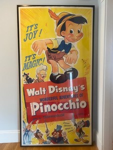 1954 Disney's Pinocchio Huge Amazing Framed Vintage Poster
