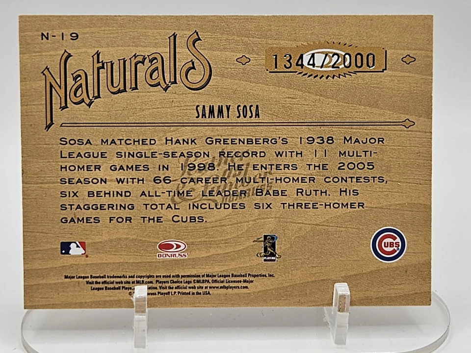 2005 Donruss SAMMY SOSA🔥/2000 Leather and Lumber Naturals #N-19 Chicago Cubs - Image 2 of 2