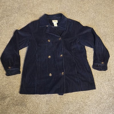 L.L.Bean Women s Navy Corduroy Chore Jacket Double Breasted Large Lined