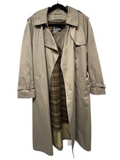 Vintage London Fog Trench Coat Double Breasted Flannel Lined Olive Green Size 14